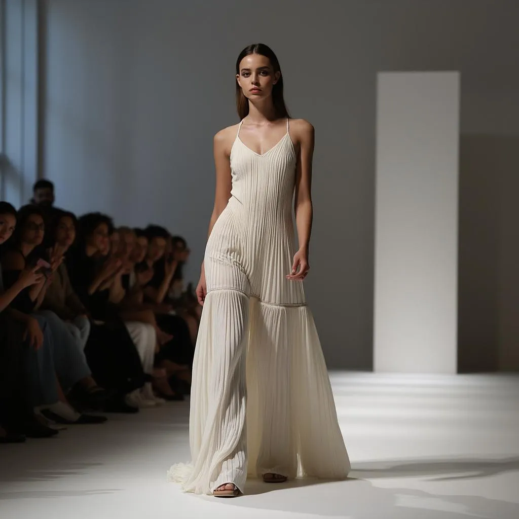 Diseñadora de moda mostrando colección